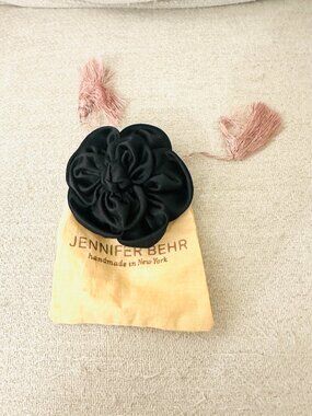 Jennifer Behr NWOT "Luella" Black Silk Satin Rosette Flower French Barrette Clip